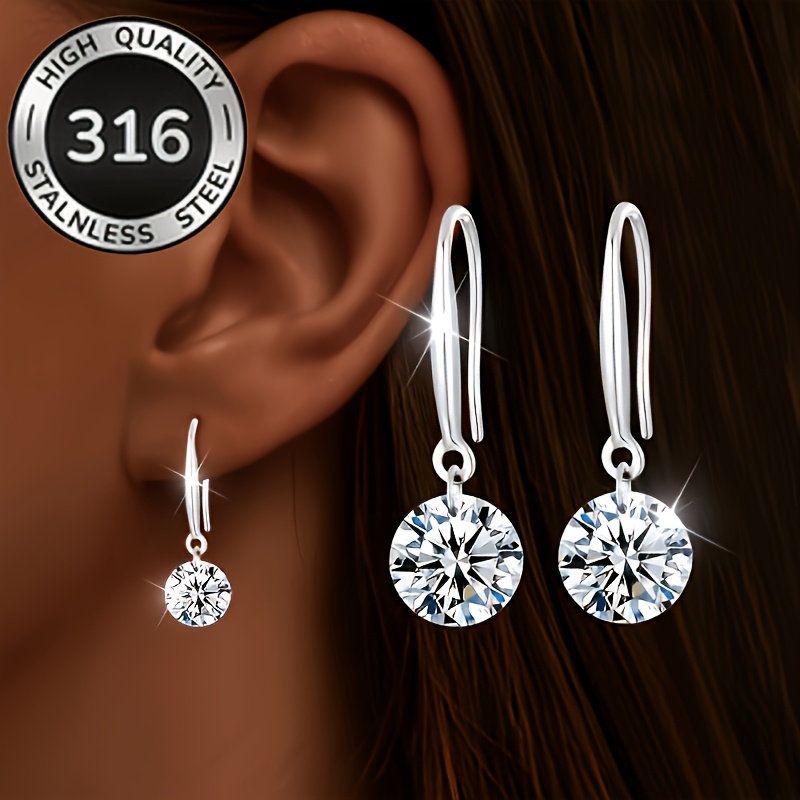 TEMU Pendientes para mujer con colgante de circonita sintética y acero inoxidable 316 | Material hipoalergénico de calidad, diseño minimalista ,