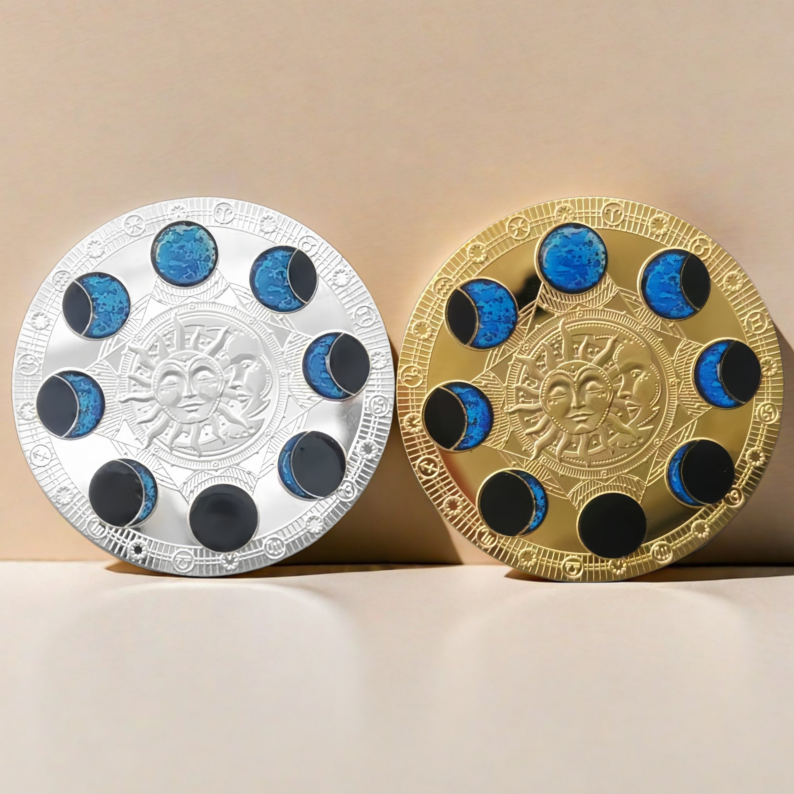 

A Commemorative Coin Depicting The Phases Of The Moon, A Unique Collectible Souvenir Gift Available Colors, Made Of Golden Material.