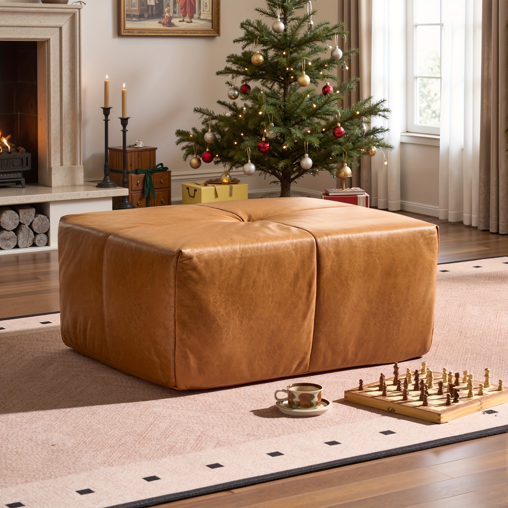 [Ottoman| 2 Fabric Options -Faux Suede/Velvet Silver Fiber Fabric] Oversized Sectional Sofa Part: Ottoman - Can Be Combined Into Luxurious Couch For Living Room, Use For A Coffee Table Or A Single Bench, Spacious Seating For Family And Friends