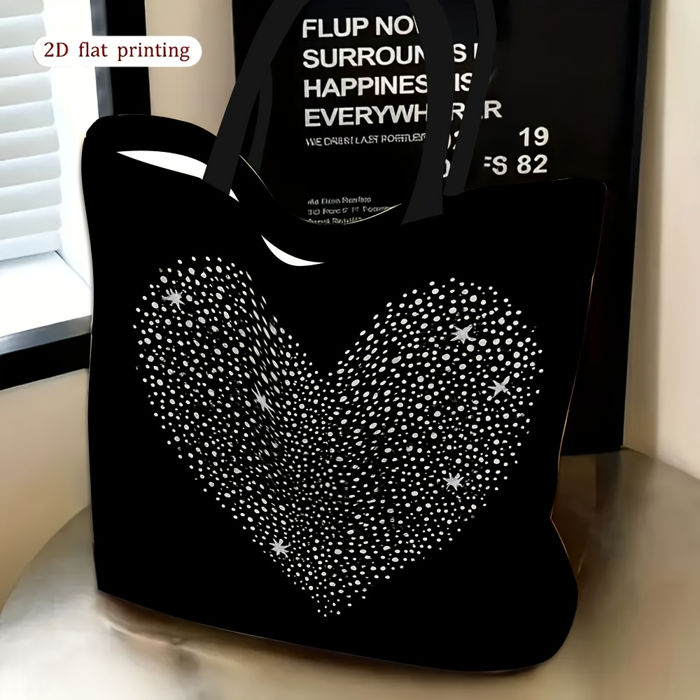 TEMU 1pc, 2d Flat Printing Not 3d [printed Design - Not Textured] Women's Shoulder Bag, Heart-shaped Dot Pattern Theme, Daily Use, Multi-functional