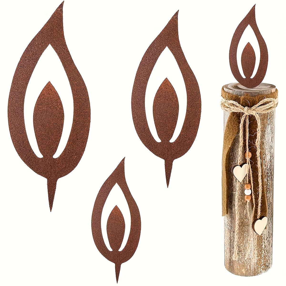 

Rustic Iron Flame Garden Stakes Set Of 3, Freestanding Metal Candle Fire Silhouette Outdoor Decoration, No-power Festive Christmas Decor, Weather-resistant Lawn Ornament Craft