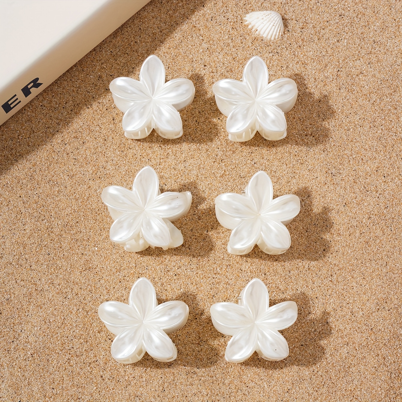 E-shop 6er Set Einfarbige Perlenweiße Frangipani Haarspangen Kleine Rutschfeste Pferdeschwanz Haarspange Seiten Haarspange Geeignet für Frauen