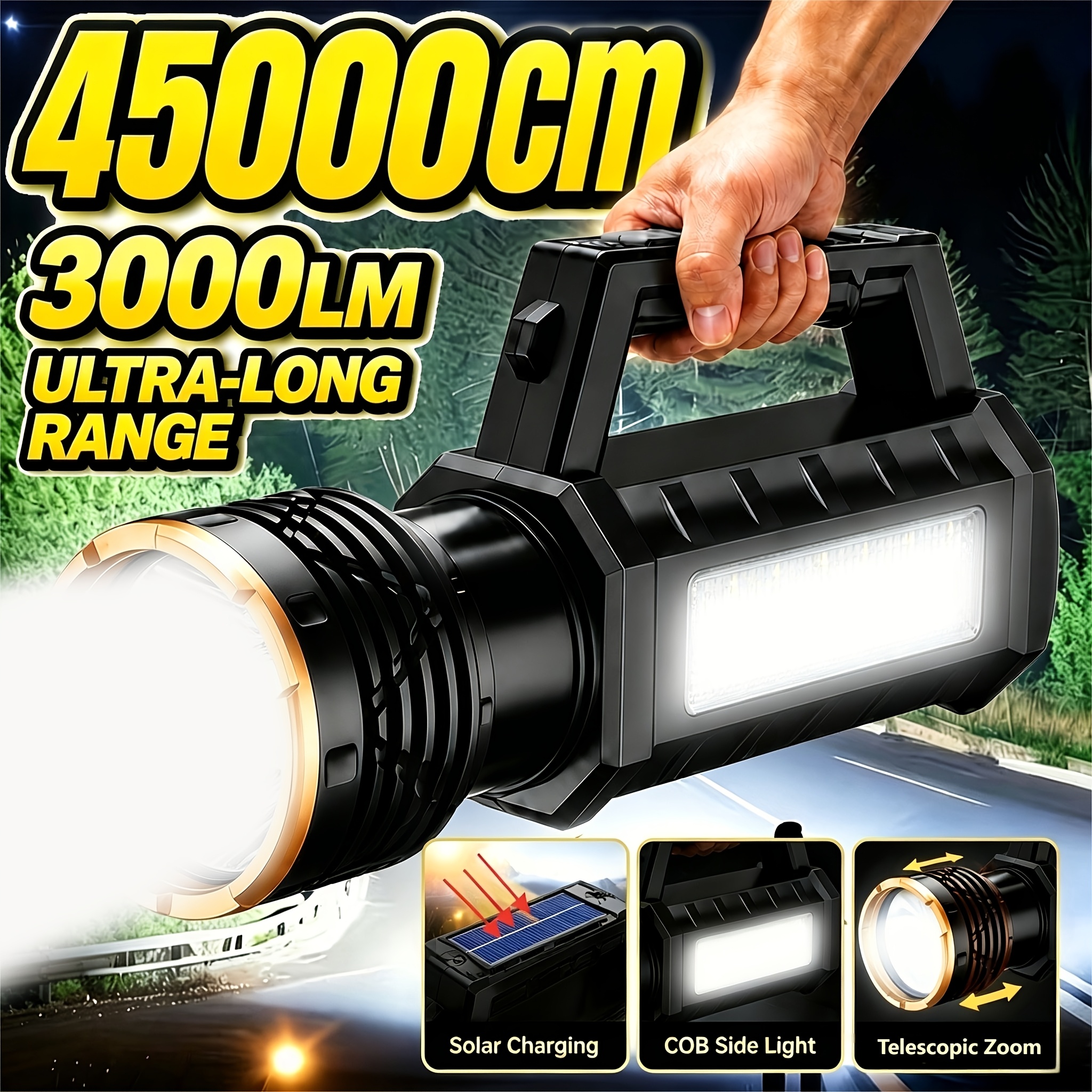 TEMU 1pc Flashlights Rechargeable Battery Operated,high Power Led Flashlight, Cob Side Light Floodlight, Usb Rechargeable, 5 Lighting , Portable