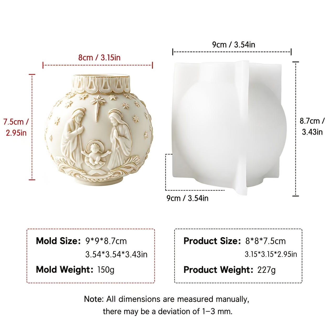 TEMU Stampo in silicone 3D a forma di palla di Natale con della , stampo con della nascita della Famiglia, candela per aromaterapia, stampo per forma