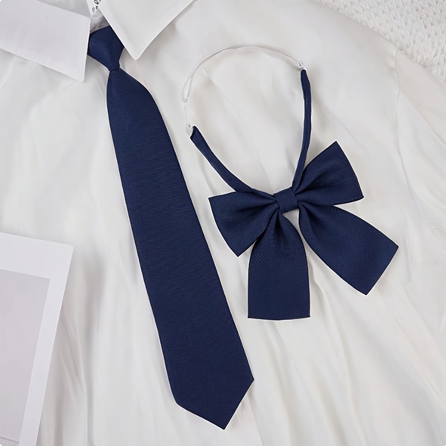 TEMU 2pcs Pack 2pcs Suitable For & Females Elastic Cord Ties With Bow - No-tie Bow Tie Collars For School Uniforms, Solid Color Neckties For &,