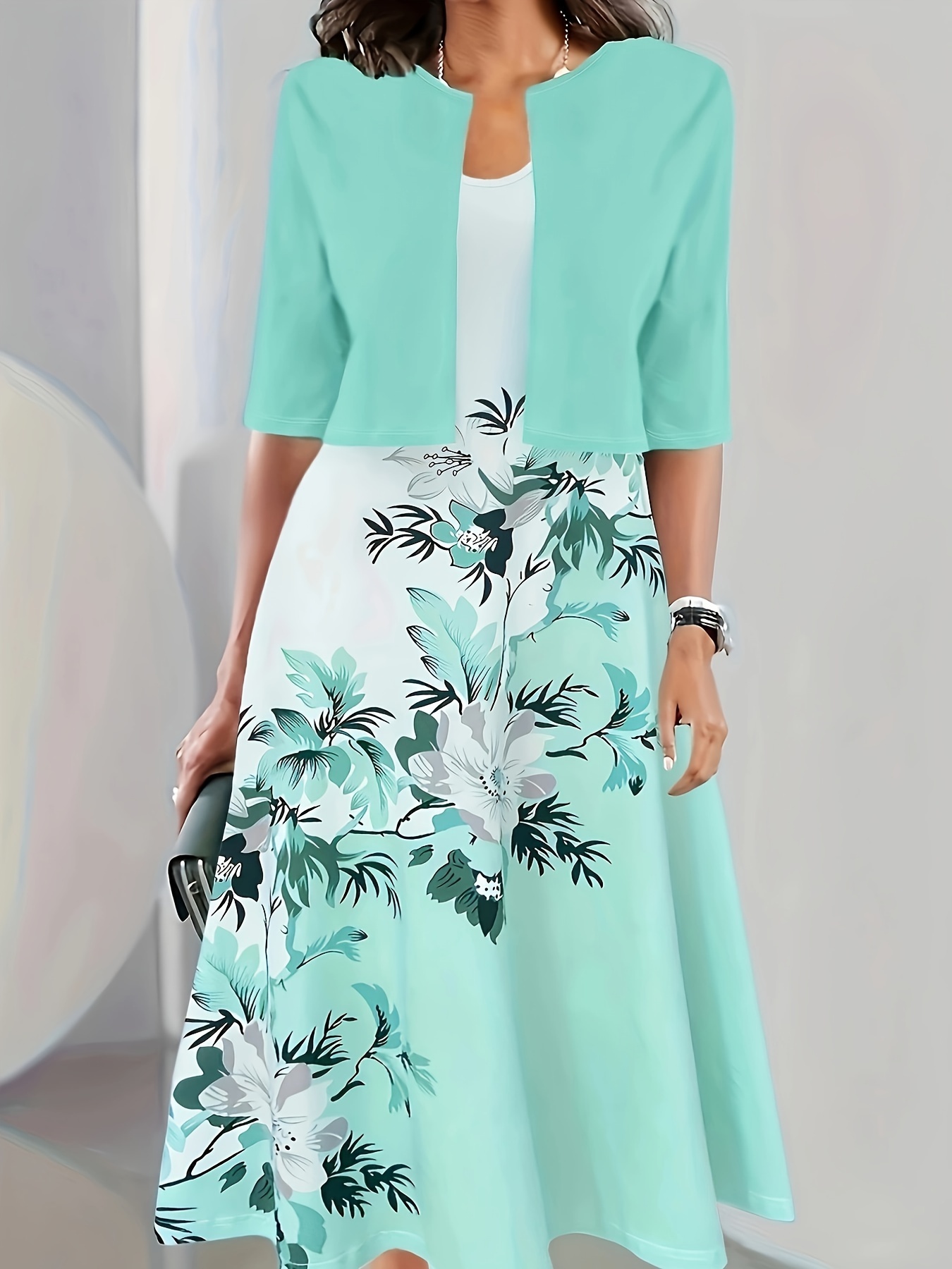 Pastel Dress for Women, Thin Belt Long Sleeve Elegant Solid Color