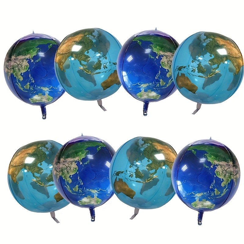 Image of Set Of -inch Earth-themed Party Balloons - 4d Design With Blue And Green World Map, Aluminum Foil Space Decorations, Suitable For Graduations, Environmental Awareness Events, And Celebrations