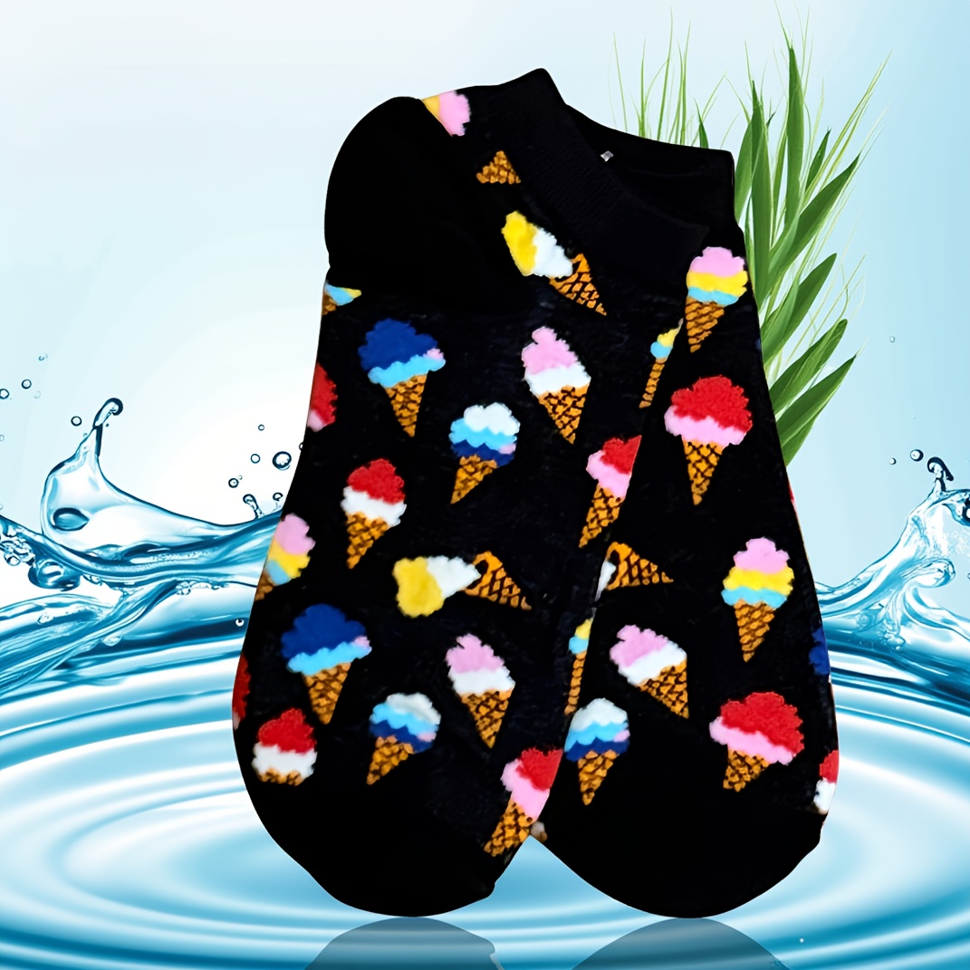 80%, 20cm Long And 6cm Wide, Women's Black Summer Short Socks With A Mixed Cream Pattern, Suitable For Gatherings