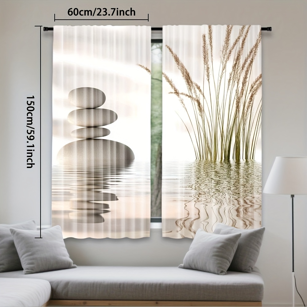 TEMU Set tende in poliestere con design di pietre Zen, e riflessi , adatte per soggiorni, camere da letto, cucine, bagni e decorazioni per la casa,