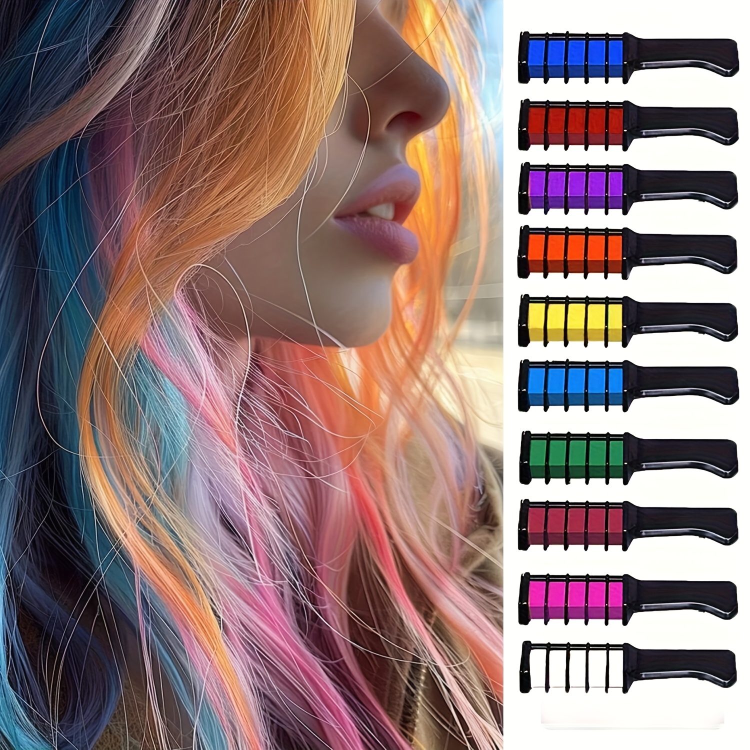 washable hair color crayon set temporary coloring suitable for all hair types   christmas and birthday parties and festive occasions blue   orange yellow light blue green dark red light   comb set Product details 1