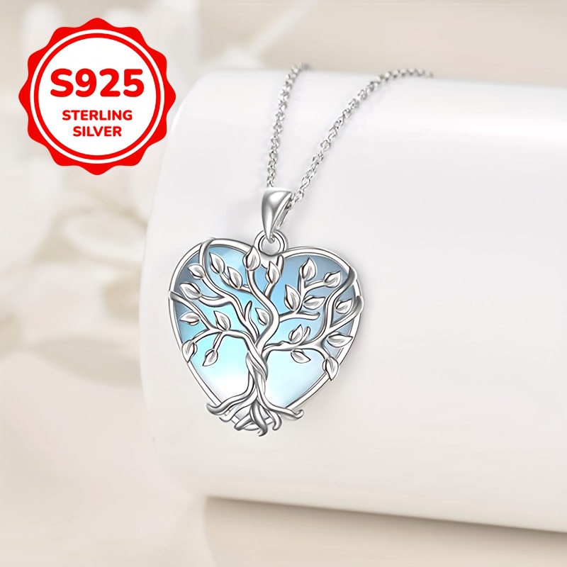 

Collier pendentif Arbre de vie en argent sterling 925 avec pierre en de cœur, style élégant et , bijou hypoallergénique pour femme, 4,5 g, à en toute