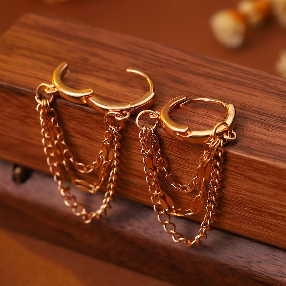 E-shop 1 Paar plattierte Gliederketten-Ohrringe für Damen – Retro-Minimalistisch, geeignet für den , Beschichtet, ganzjährig vielseitiger Schmuck, für