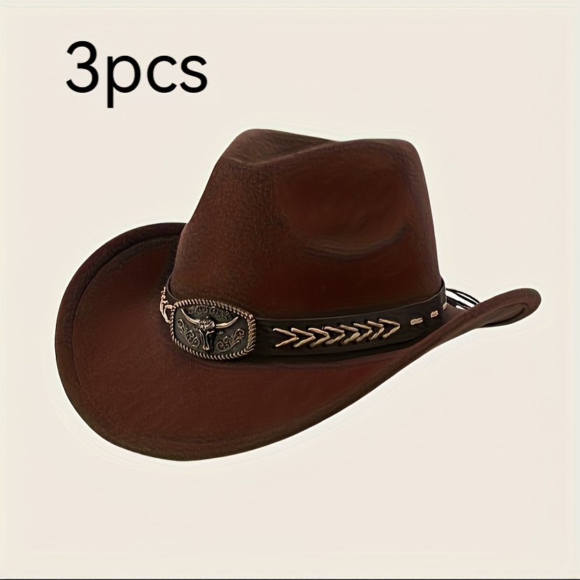 3pcs unisex western cowboy hats wide brim metal - Temu Australia