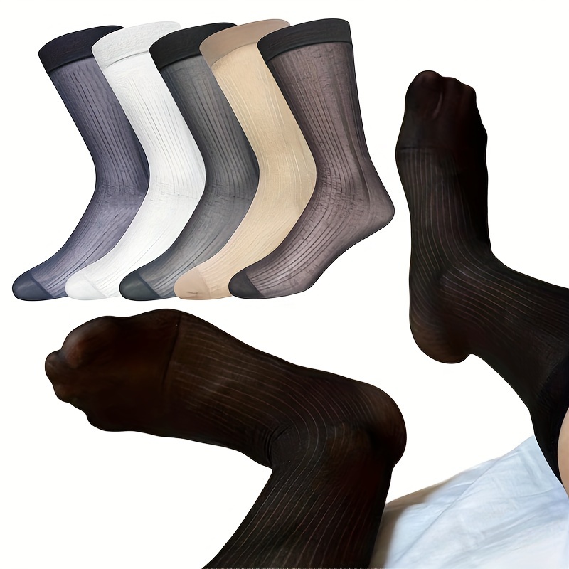 

5 Pairs Of Men's See-through Sheer Socks, Ultra-thin Dress Socks