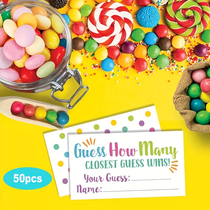 

50-pack Candy Jar Guessing Game Cards, Fun Party Guess Game, Closest Guess , Colorful Printed Design With Space For Personal Guess And Name