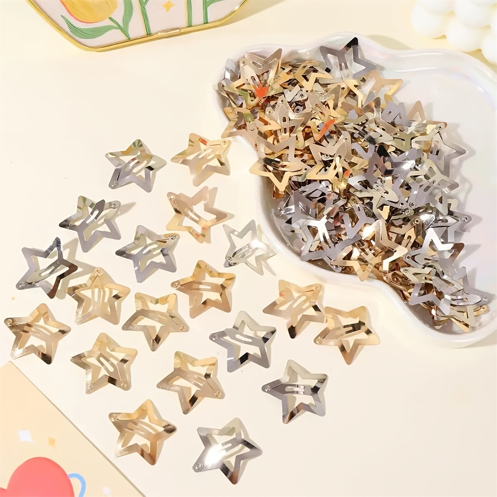 TEMU Juego de 120 pinzas para el pelo estrella de puntas plateadas y doradas, un conjunto de pinzas pequeñas y elegantes, pinza para flequillo, un