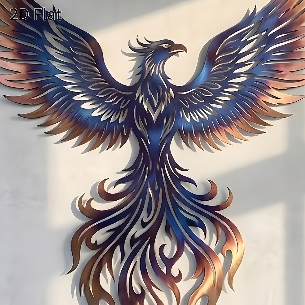 TEMU 2d Flat, 1pc Phoenix Metal Wall Decor, 2d Flat Country-style Ornament, Suitable For Living Rooms, Bedrooms And Offices At Home, Unique And