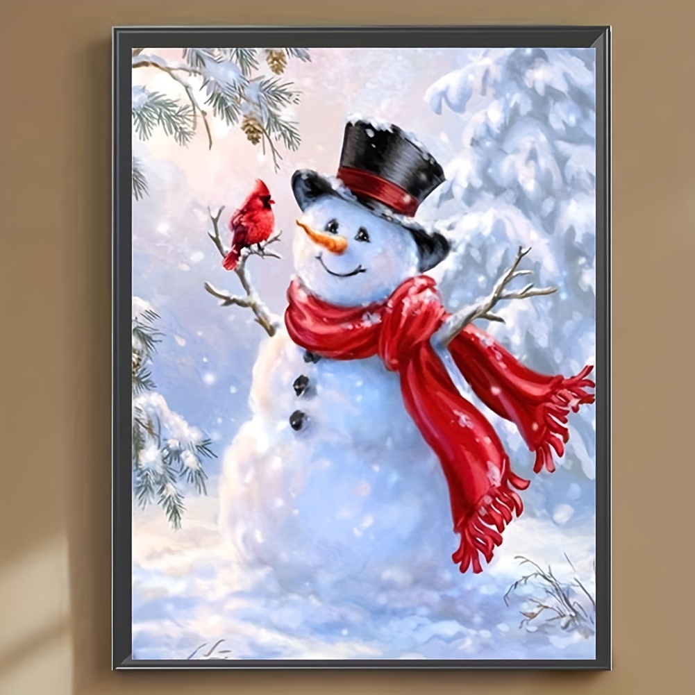 

1pc 5d Diy Artificial Full Round Diamonds Painting Set For Adults Beginners, Snowman Pattern Diamonds Art For Home Wall Decoration And Gift 30*40cm/11.8*15.7in