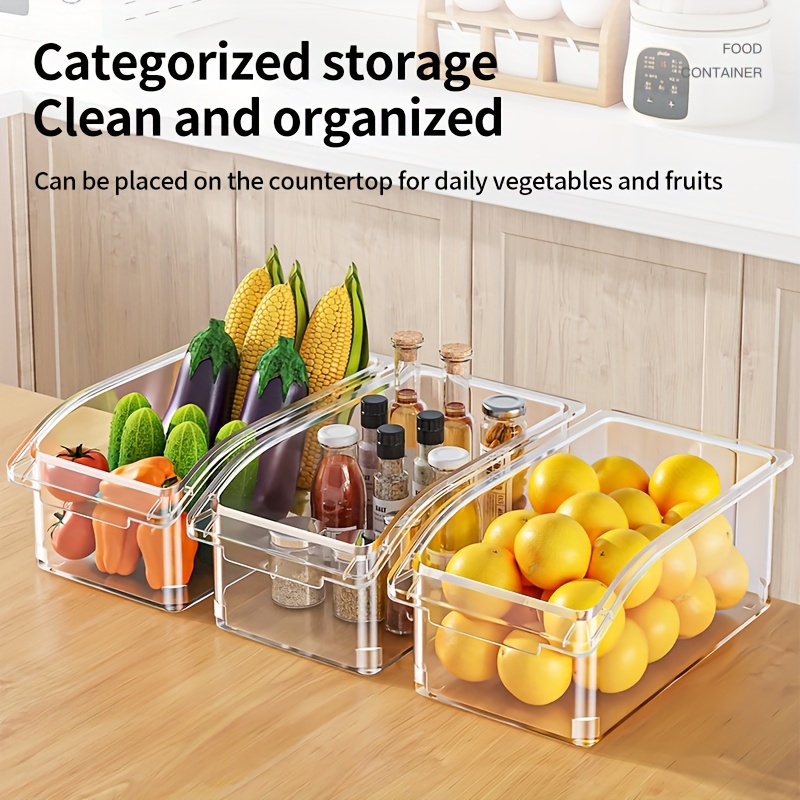 

2/4/6pcs Clear & Stackable Storage Box, Large Refrigerator Storage Bins, Ergonomic Handles, Kitchen For , Vegetables, Beverages, -saving & Decor