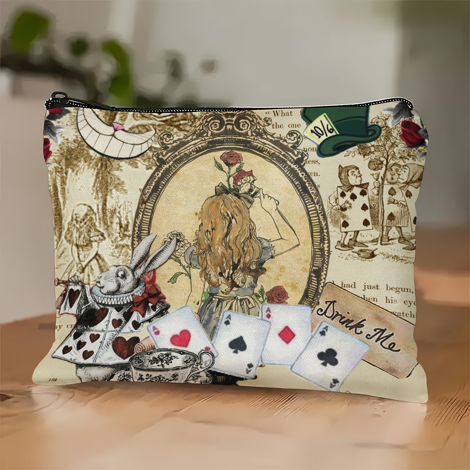 

Women's Fairy Canvas Cosmetic Bag, Vintage Style, Anti-fade Makeup Pouch With Zipper, Multifunctional Storage For Beauty And Snacks, Unscented, Positioning Print, Fashion Gift Idea