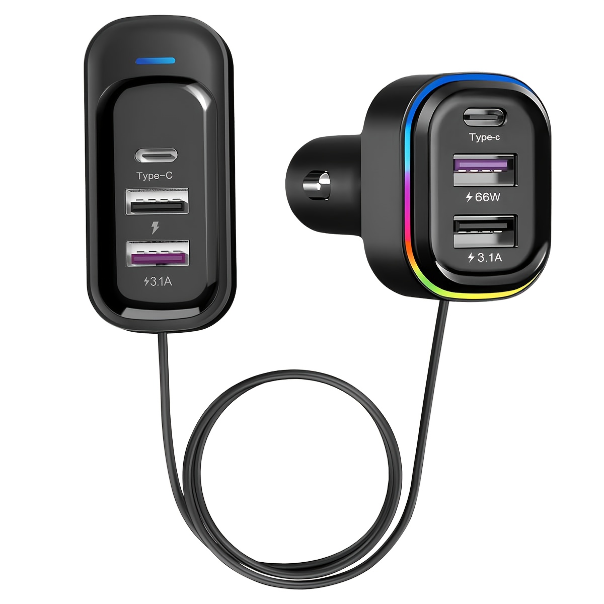 TEMU Charger 6 Charging Ports 3 Ports Expandable To Rear Seat Car Cell Phone Electronic Adapter Car Interior Accessories