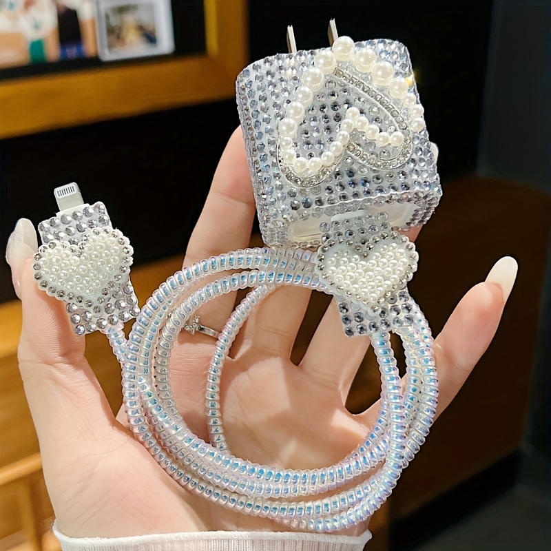 

Shimmering Diamond And Butterfly Charger Case For , Samsung, Huawei, Xiaomi, Oppo - Fast Charging Cable Protector With Tpu Material