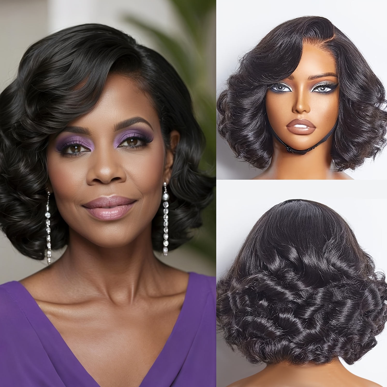 TEMU Wavy Bob Wig Human Hair 13x4 Hd Lace Front Wigs Human Hair Pre Glueless Wigs Human Hair 10 Inch Short Bob Wigs 180% Density Brazilian Body Loose Wave Human Hair Wig Daily Party Christmas Wig