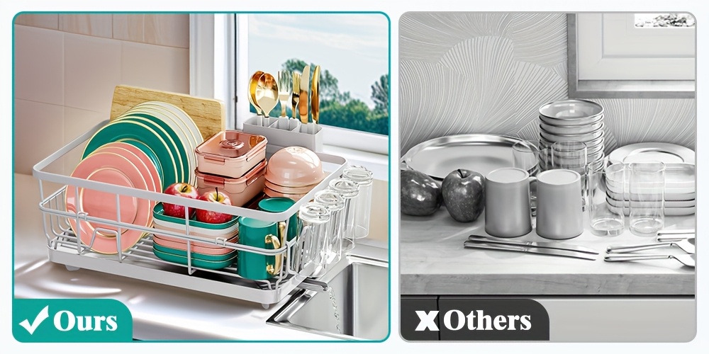   large metal dish drying rack for kitchen counter sink space saving dish drainer with drain board cup holder cutlery organizer plates bowls utensils storage Product details 2