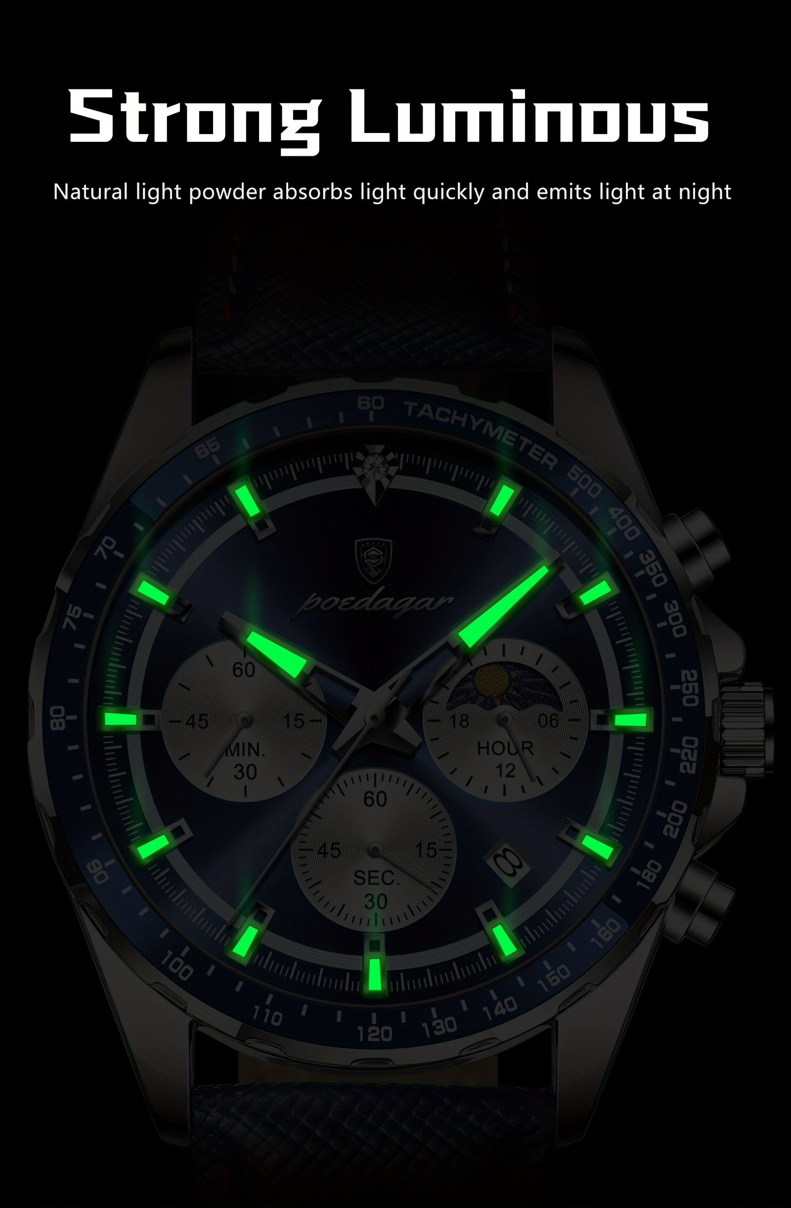 Luxury Leather Waterproof Men'S Watch | Casual Style, Color, 3ATM Water Resistance, Quartz Movement, Non-rechargeable Battery, POEDAGAR Brand