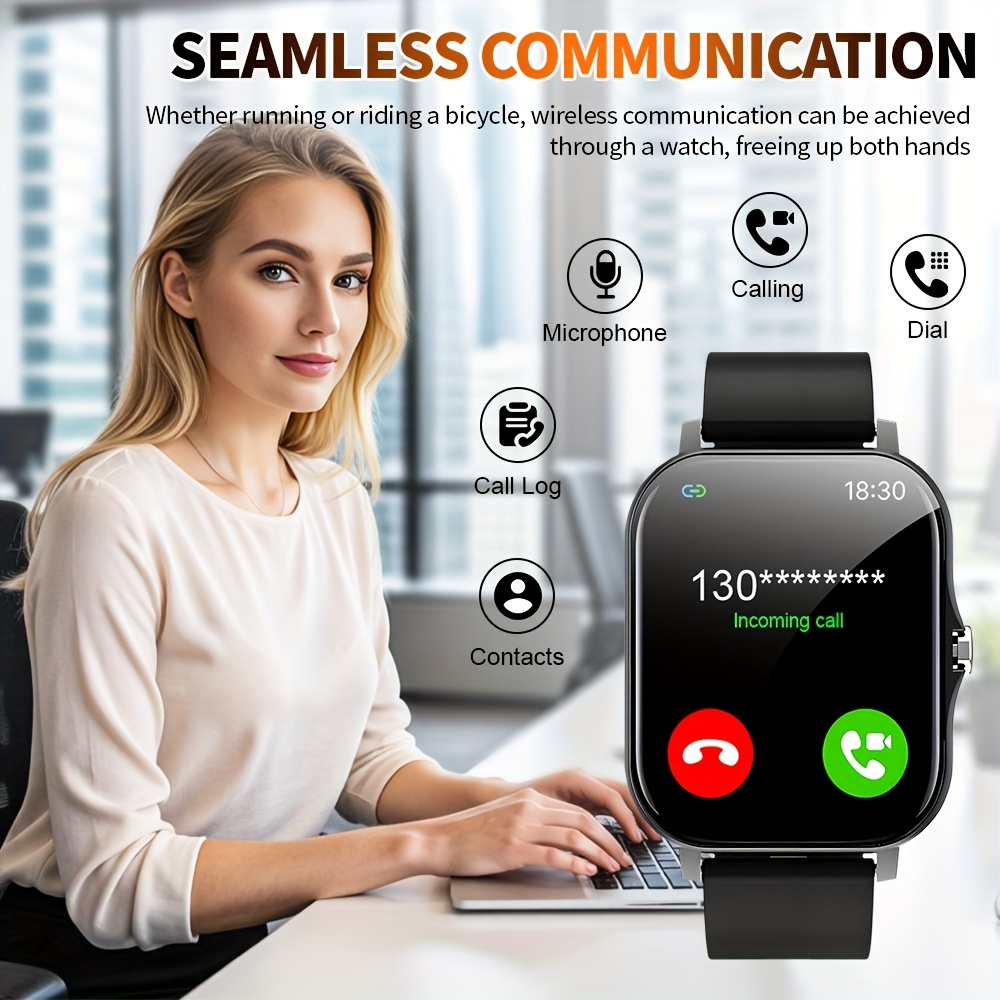 Hot 2024 new best-selling 1.83-inch full screen touch, Men's and Women's sports fashion smartwatch, dial/answer calls, step count, sports mode, distance tracking, call information prompt multifunctional smartwatch, suitable for iPhone and Android smartphones