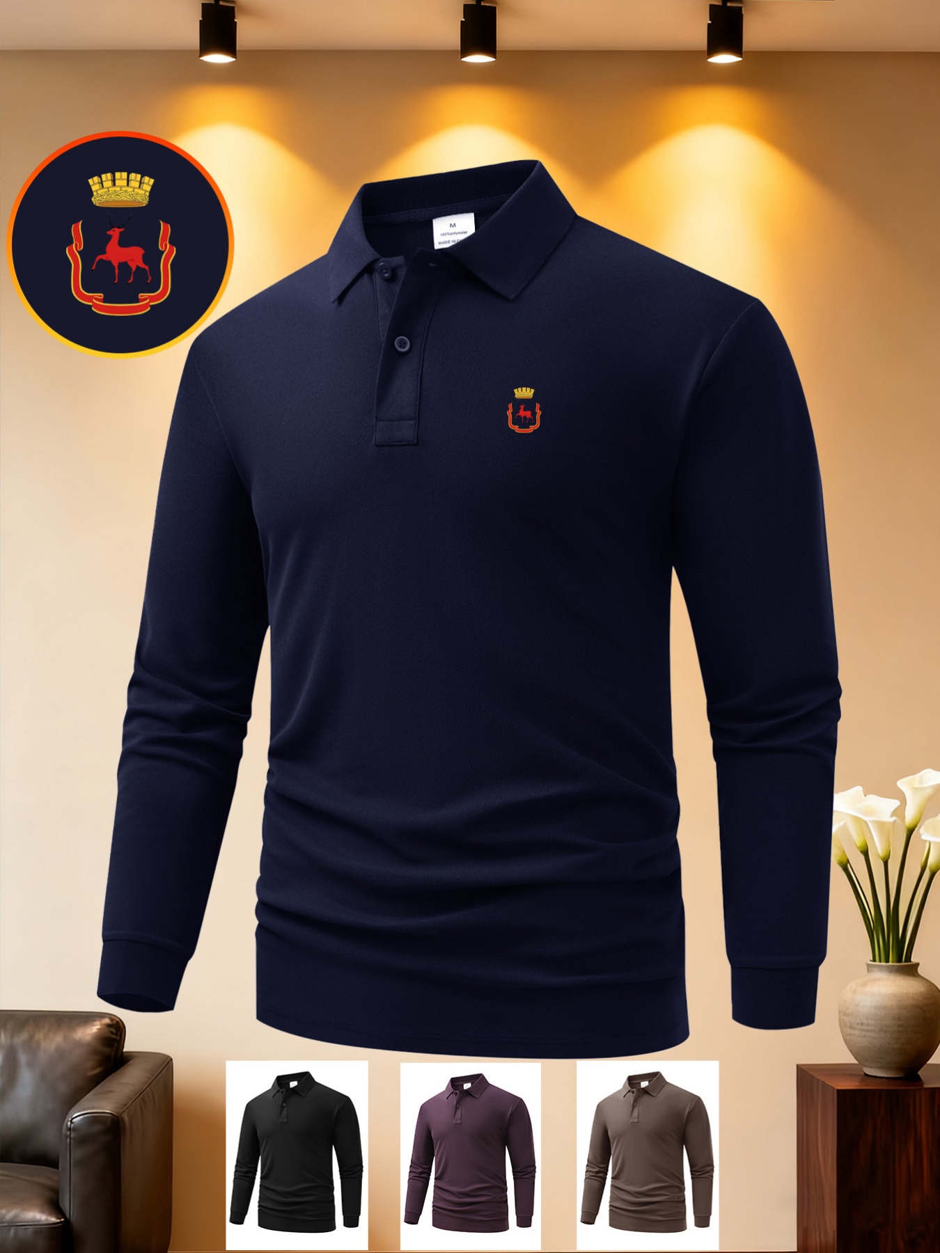 item picture hc2 p114 mens autumn winter style long sleeve shirt minimalist creative chest print polyester fabric fashionable and premium collared top comfortable and breathable material elegant and