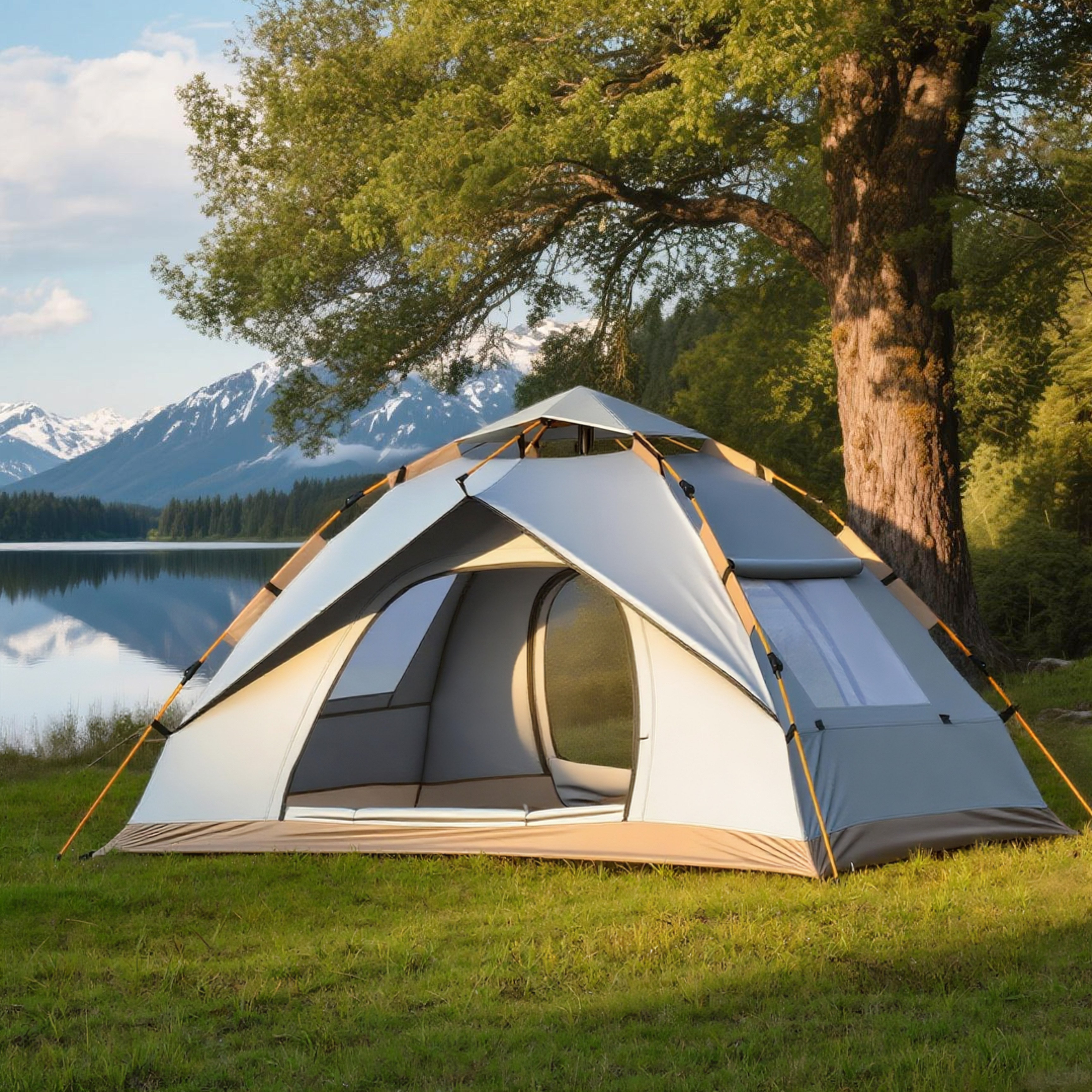 TEMU 1-4 Person Automatic Pop-up Outdoor Tent, Portable Quick Setup, Sun Shade, With Mesh Windows And Zipper Closure, For Music Festivals, Camping,