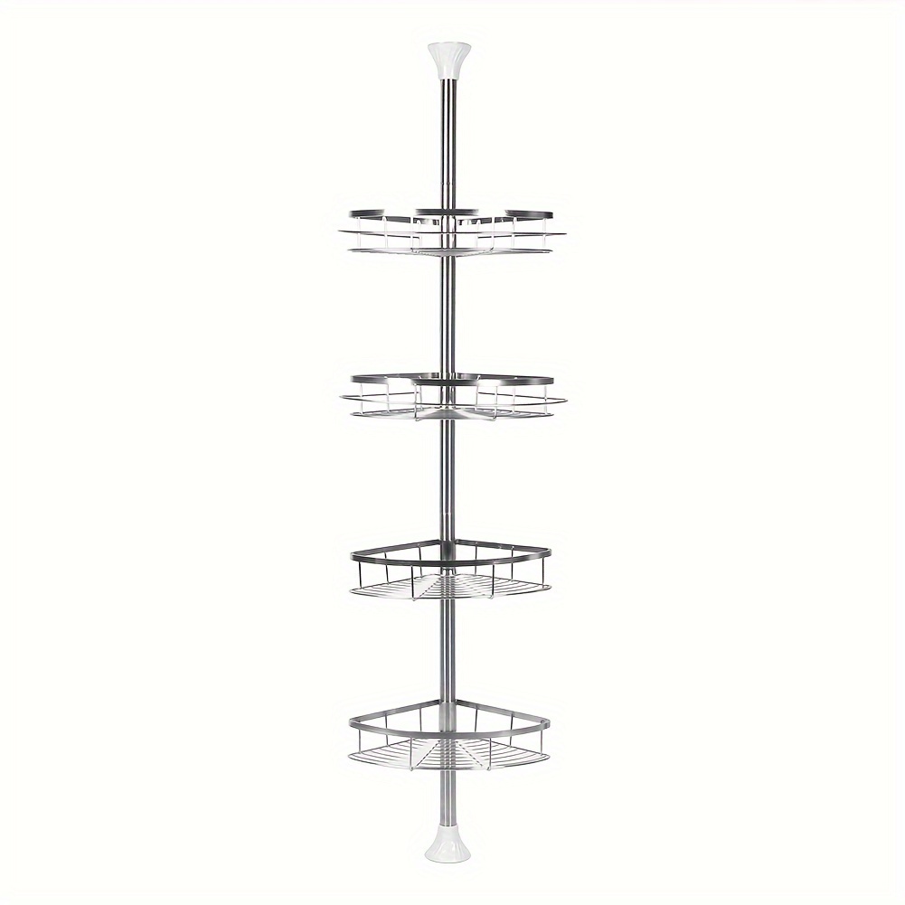 Adjustable Stainless Steel Shower Organizer | 110-280cm Height And Drainage Shelves, Space- Corner Floor Stand For Bathroom/balcony (easy-clean), Shower Caddies