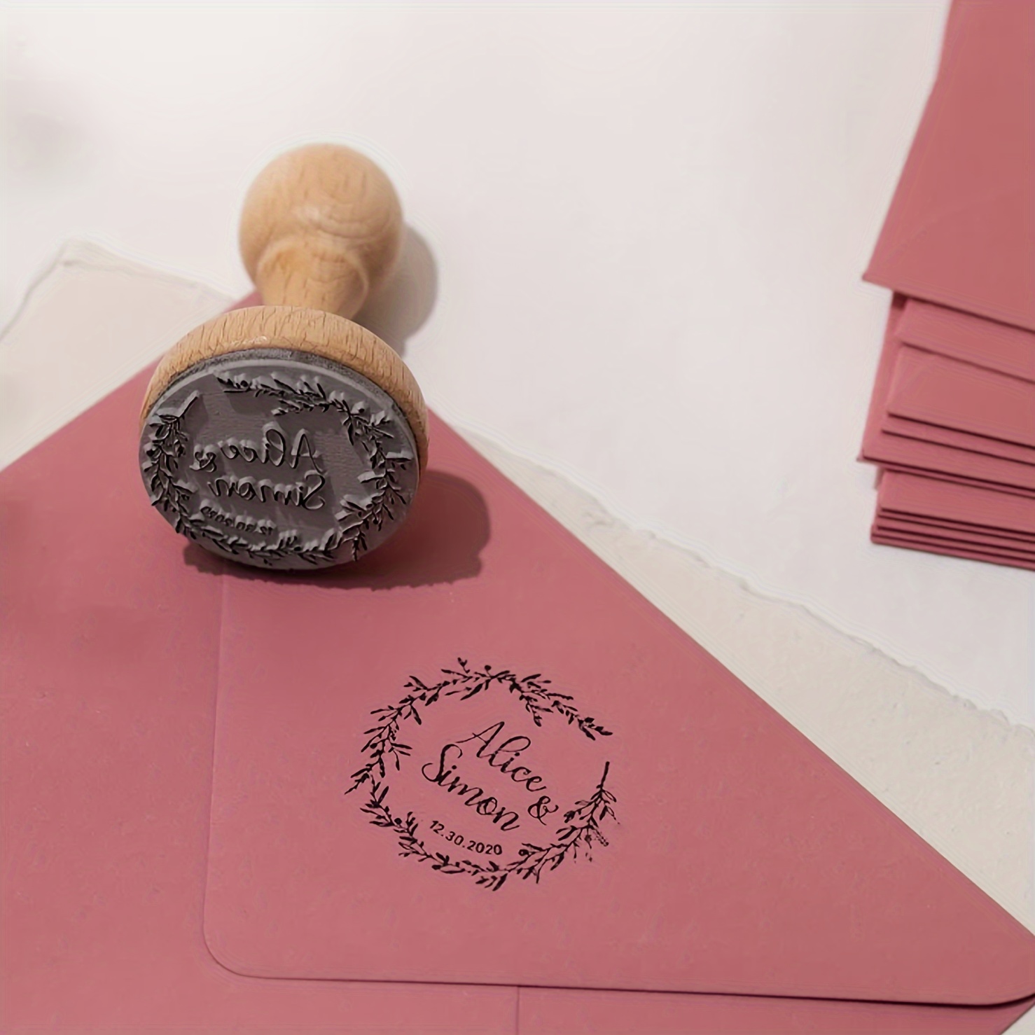 

Custom Wedding Stamp Set - Personalized Couple's Seal With Natural Beechwood Handle, Initial & Thank You Stamps For Diy Letters, Cards & Gifts