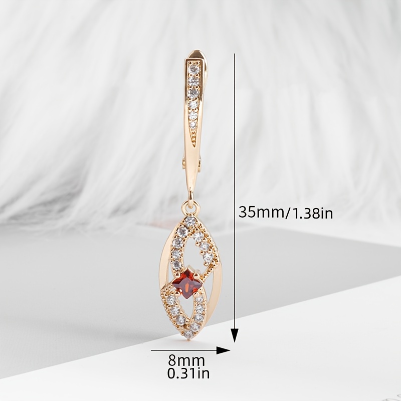Women's Long Copper Earrings with Red Synthetic Zirconia