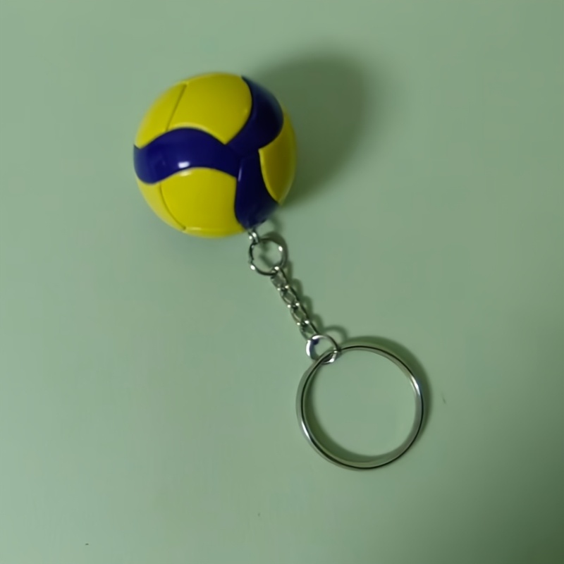 TEMU Miniature de simulation de porte-clés de volleyball, jaune bleu, pendentif de ballon de sport, ornement de sac à dos, , accessoire de porte-clés