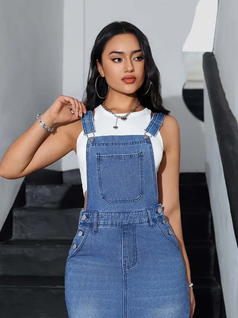 womens denim overall dress style solid - Temu womens denim overall dress style solid - Temu