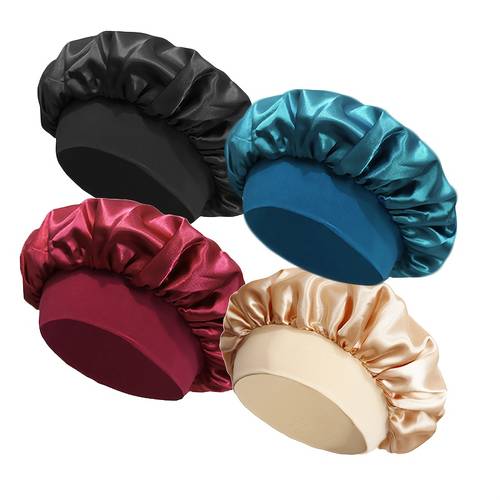 4pcs womens fashion satin sleep caps with loose straps soft smooth sleeping hat for curly straight hair breathable comfortable for daily and special occasions comfortable sleepwear smooth texture fabric
