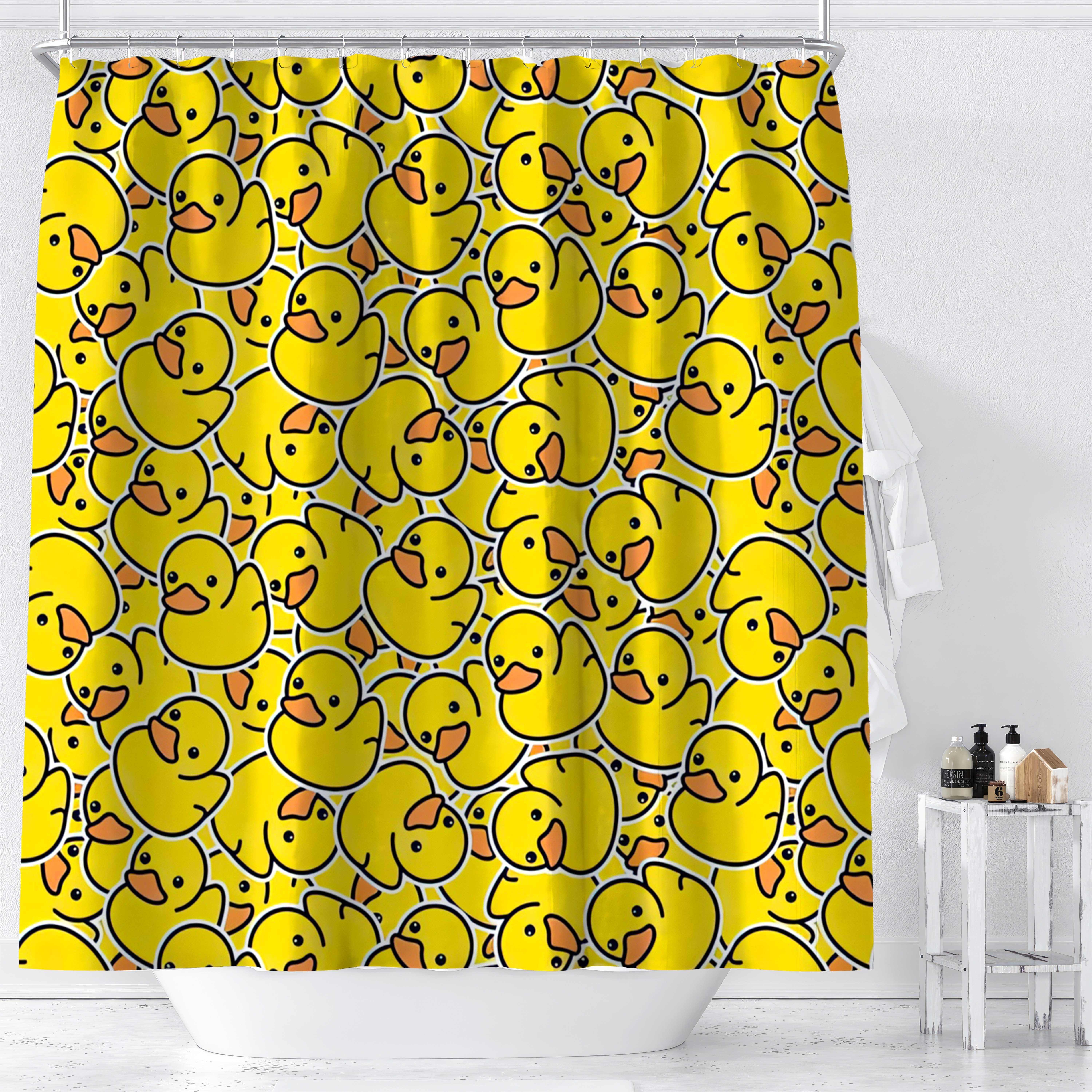 

Ywjhui Cartoon Duck Pattern Digital Print Shower Curtain, Water-resistant Polyester Fabric With Knit Weave, Machine Washable, Includes Hooks, All-season Animal Themed Bathroom Decor