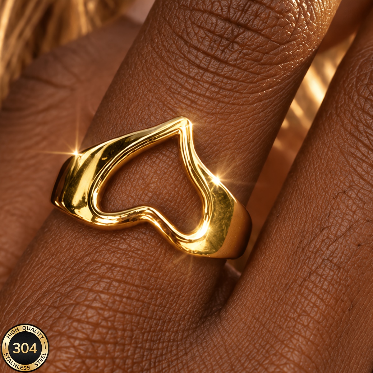 18K Gold-Plated Open Ring, Unisex Classic Design