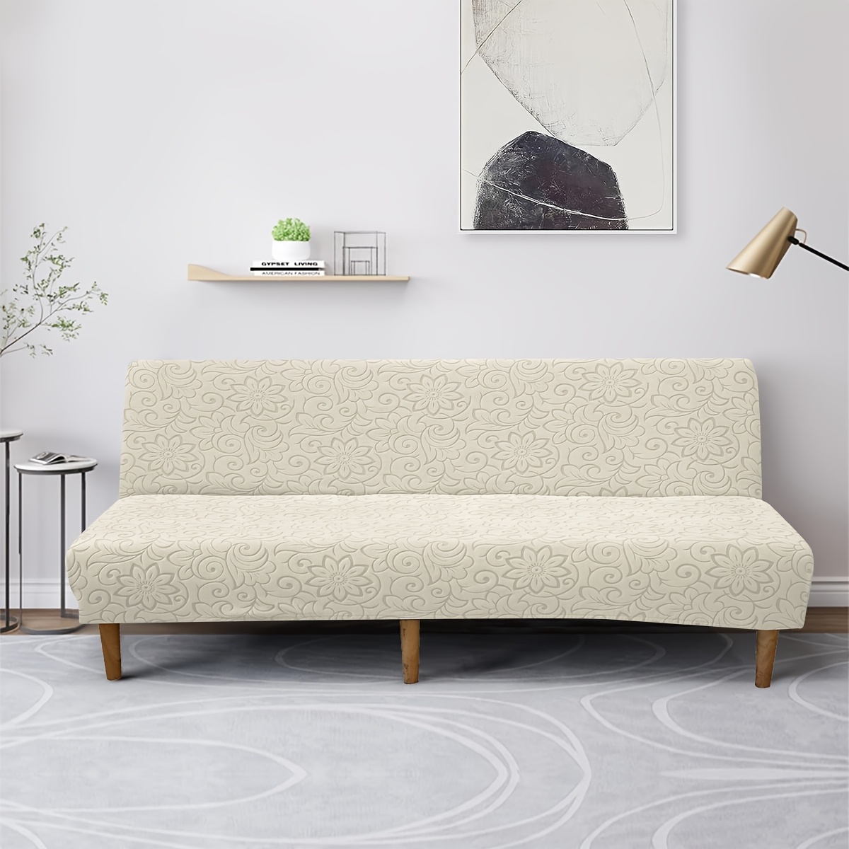 TEMU 1pc Rolled Vine Jacquard Stretch Sofa Bed Cover, Home Decor, Living Room Protection, Pet-friendly, Suitable For , And Removable, Your Sofa Look