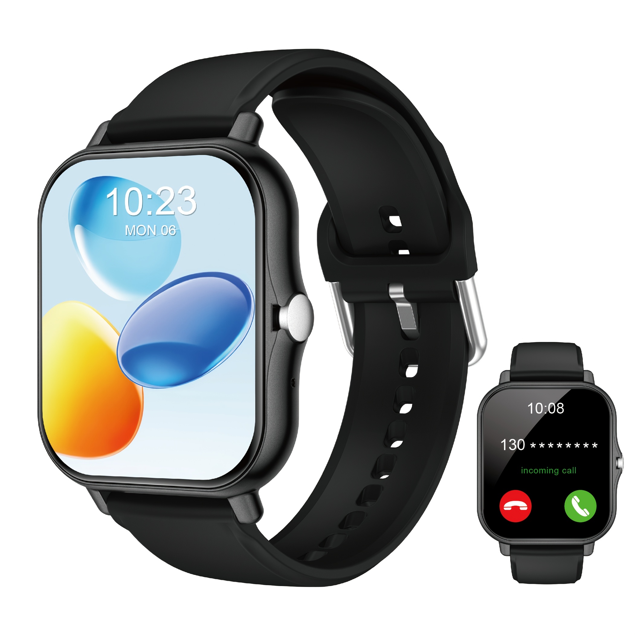 1.83-inch full touch screen silicone strap smart sports watch, unisex fitness outdoor pedometer, various watch faces available, wireless calls, multiple sports modes, remote camera control, alarm clock, weather forecasts, featuring a TFT display and alloy body, equipped with a 180mAh battery, suitable as a gift for both men and women.
