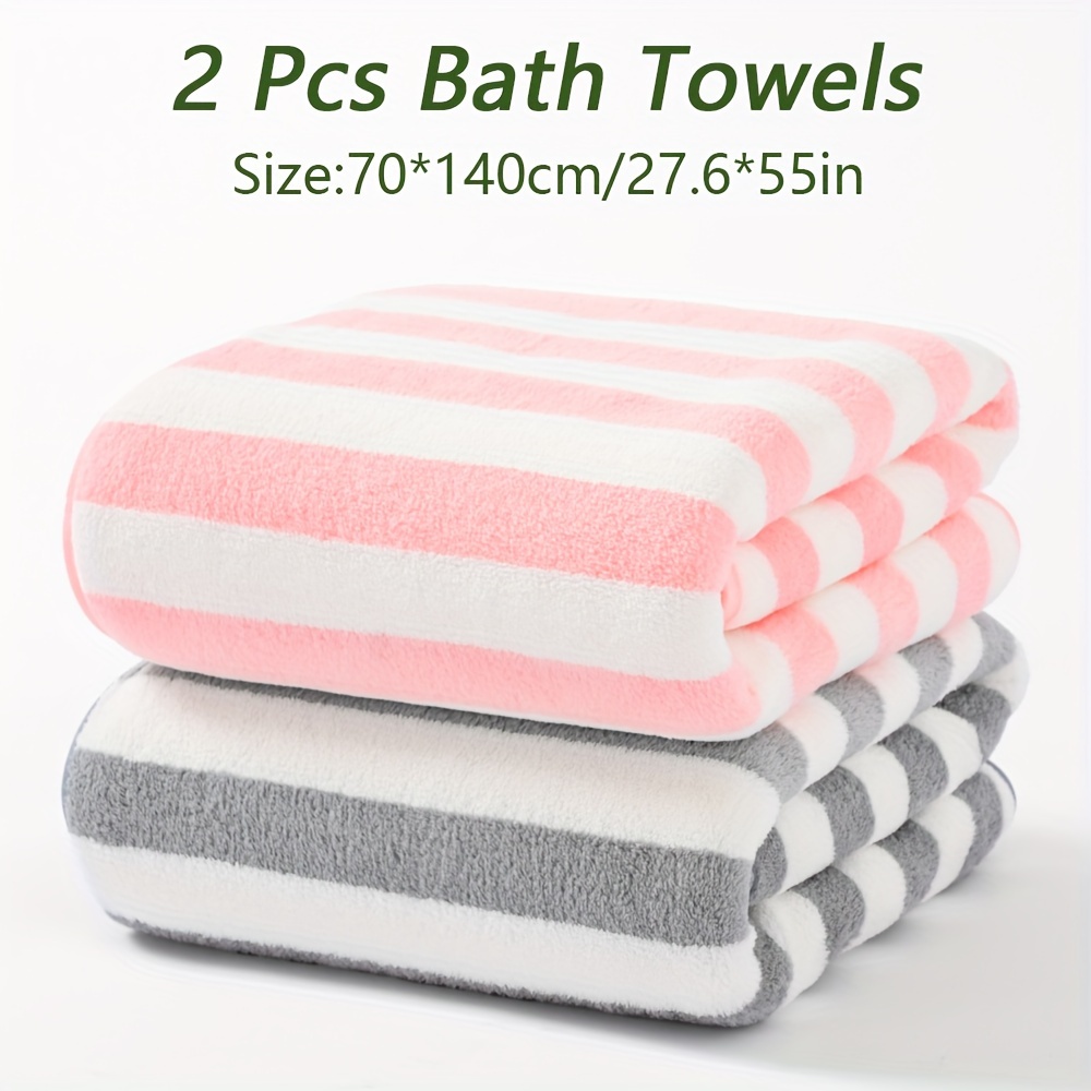 TEMU 2pcs Bath Towels, Stripe, High Quality Microfiber, Absorbent, Quick-drying Towels, Soft And Comfortable Towels, Multiple Colors, Towels For