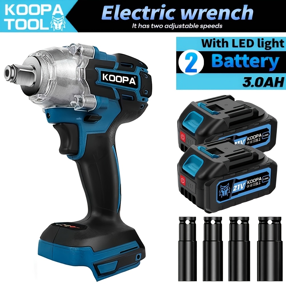 Koopa Tool Electric Wrench, 3-in-1 Impact Wrench, Built-in Led Light, Torque 550n.m, Equipped With 1/2 1.5ah/3.0ah Batteries, Suitable For Disassembling Car Tires, Assembling Furniture And Projects