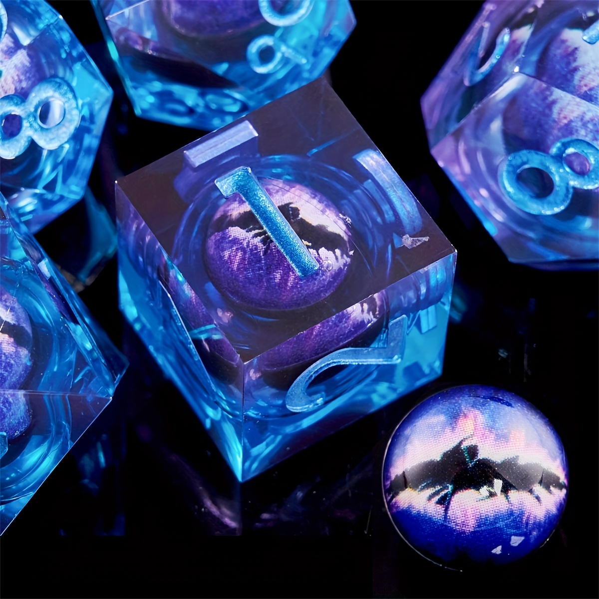 

Liquid Resin Dnd Dice Sharp Polyhedral Dice 7-die Dragon And Rpg Mtg Tabletop Game Handmade Resin Dice, Blue And Purple