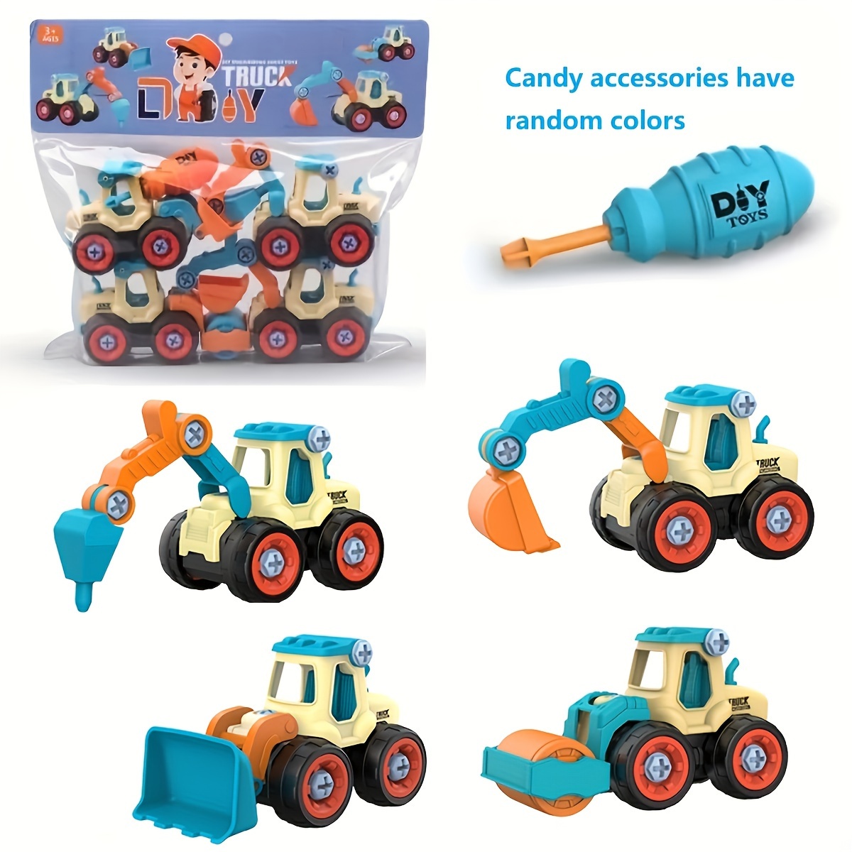 TEMU Diy Truck Engineering Set: Detachable Excavator, Screwdriver, And Assembly Toys For 3-6 Year Olds