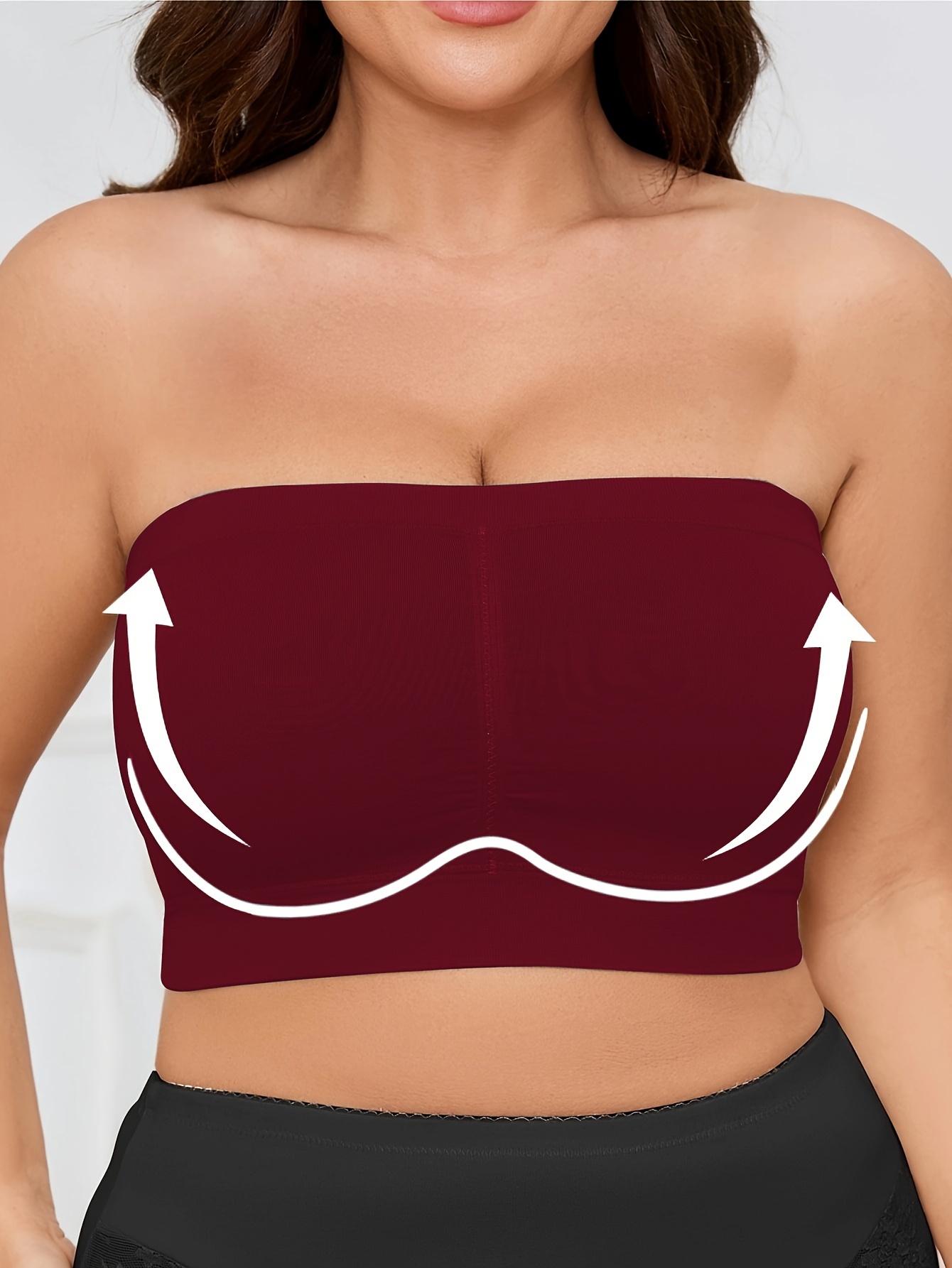 Women'S Seamless Wireless Sports Bra - Breathable, Comfortable, No-Pad Shoulderless Bandeau with Crinkled Chest Plateau, Solid Color, Medium Stretch Fabric for Casual and Everyday Wear, Everyday Wear Bra|Wirefree Bandeau|Breathable Fabric, Seamless Bralette