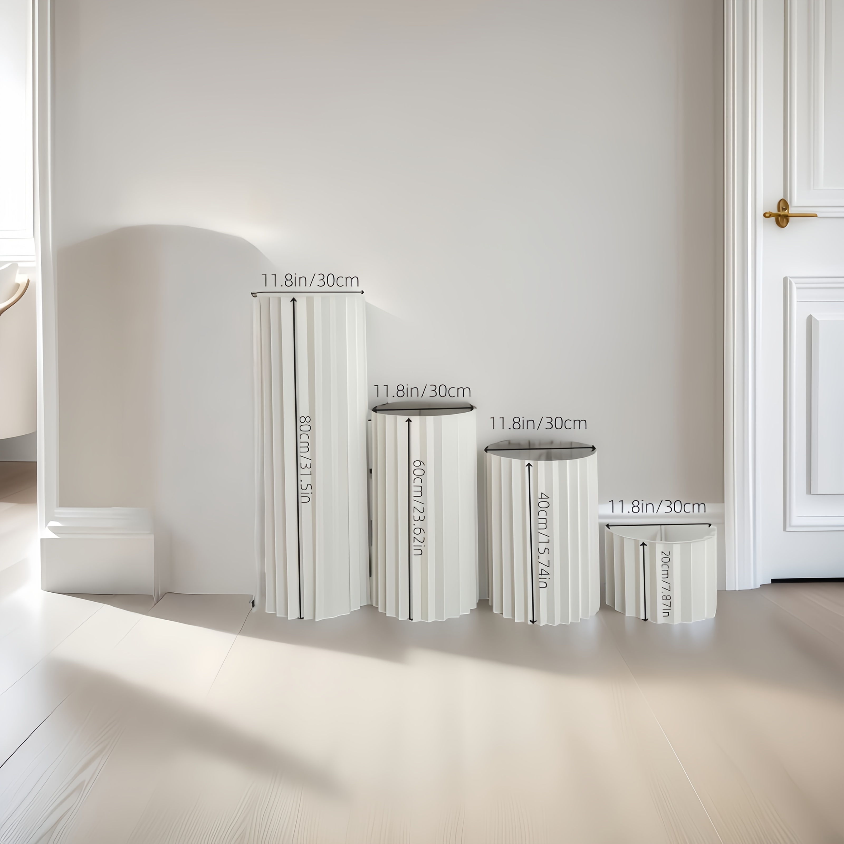 4pcs - 20/40/60/80 - Elegant Paper Cylindrical Display Stands | Foldable Roman Column Style (without Top Acrylic Plate) Suitable For Decoration And Party Setup |