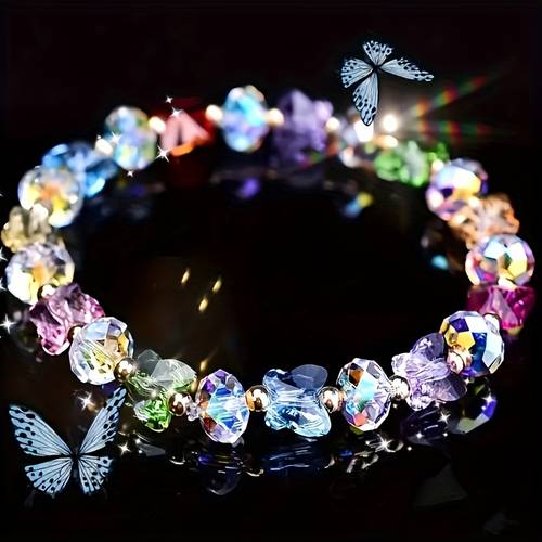 1 elegant charm stretch bracelet with colorful crystal beads elastic bohemian womens jewelry ideal for daily wear gifting charm bracelet