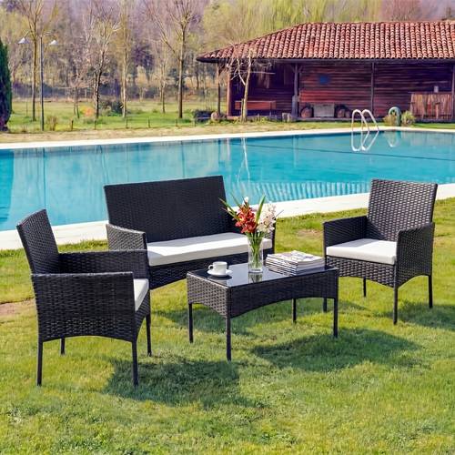 patio furniture set 4 pieces outdoor wicker furniture with coffee table modern rattan patio chairs conversation sets with sofa for porch lawns